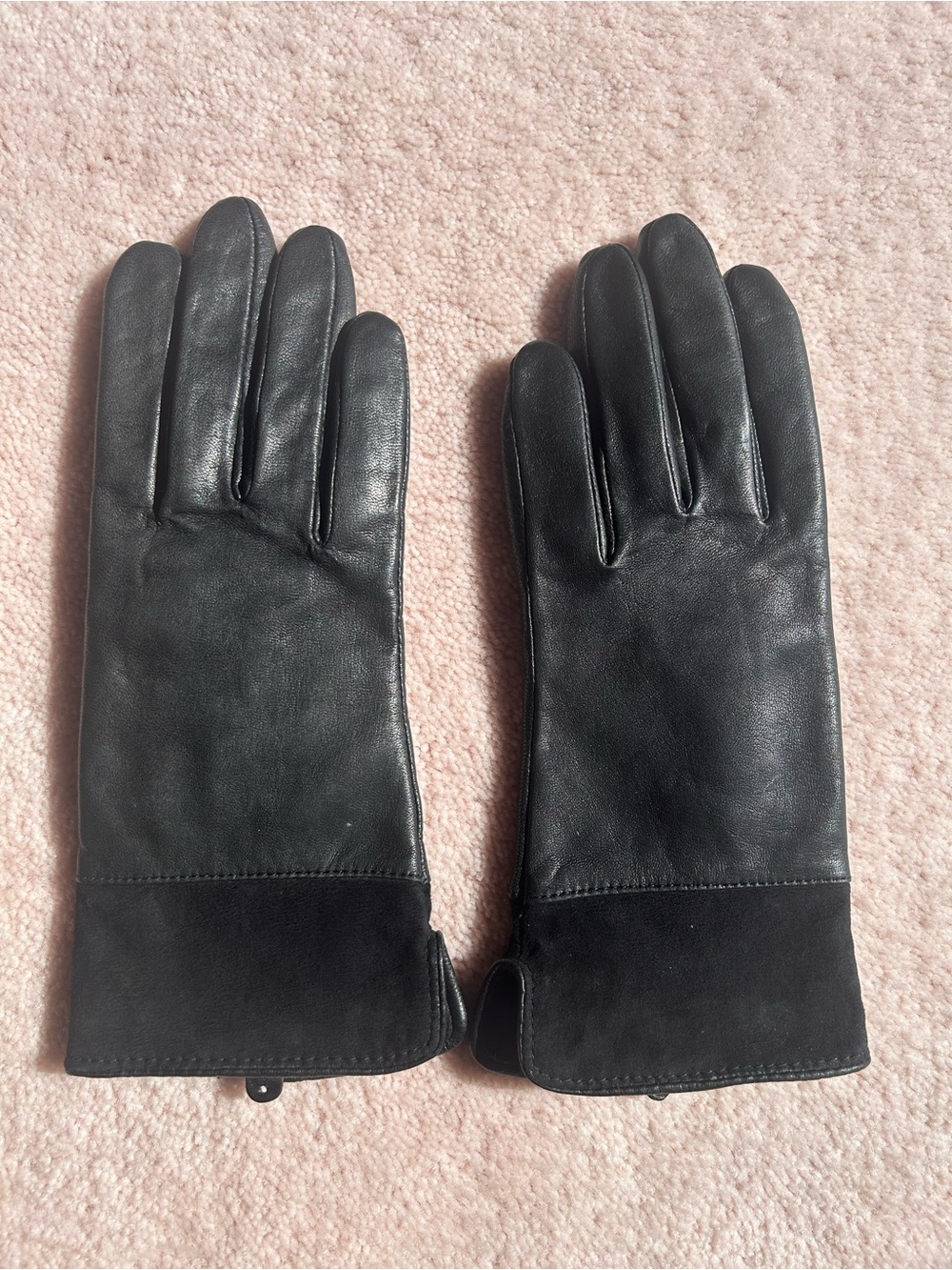 Fownes Black Leather Women's Gloves with Suede Cuff Size Medium